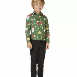 Camisa Navideña Verde "Santaboss" Para Niño - Opposuits