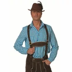 Camisa Tirolesa Azul Oktoberfest Para Hombre
