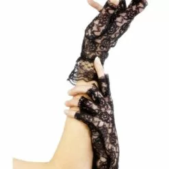 Guantes De Encaje Sin Dedos Negros