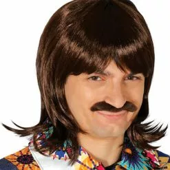 Peluca Castaña Con Bigote Para Hombre