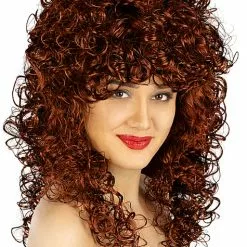 Peluca Castaña Y Rizada De Chica De Salón