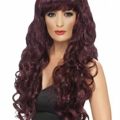 Peluca Granate Larga Con Flequillo