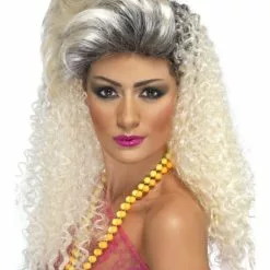 Peluca Años 80 Rizos Largos Rubia Para Mujer