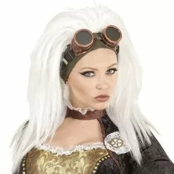 Peluca Steampunk Blanca Con Gafas Para Mujer