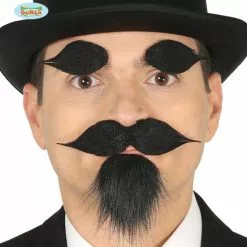 Perrilla, Bigote Y Cejas Negras Adhesivo Para Hombre