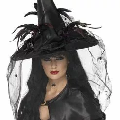 Sombrero De Bruja Con Plumas Y Tul