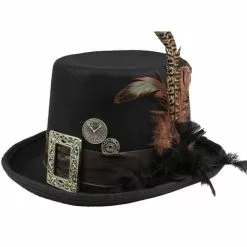 Sombrero Steampunk Negro Con Hebilla Y Plumas Para Adulto