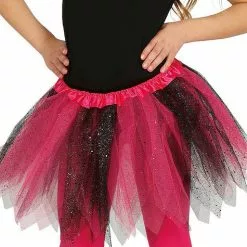 Tutú Rosa Y Negro Con Brillantina Para Niña